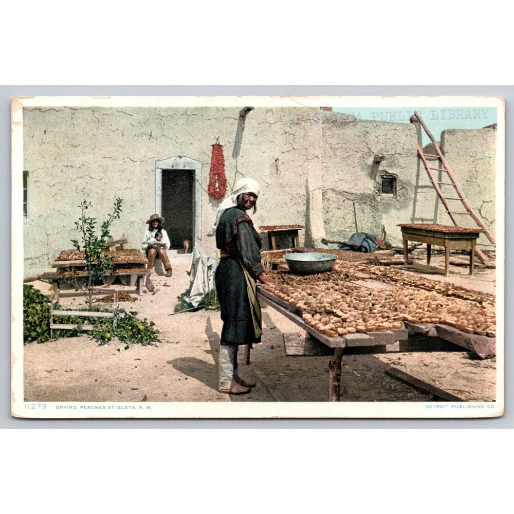 Drying Peaches at Isleta NM Postcard Detroit Publishing Co Phostint 11279 c1910